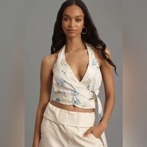 Anthropologie | Pilcro Halter Buckle Wrap Top Light Blue
